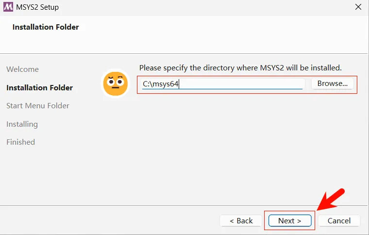 MSYS2 安装步骤：选择安装路径