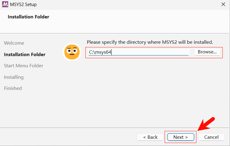 MSYS2 安装步骤：选择安装路径